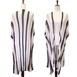 NWT House of Harlow 1960 Crochet Boho Swim Coverup Kimono Neutral Stripe OS